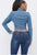 LONG SLEEVE DENIM TOP WITH PUFF SHOULDER DETAIL AND ATTACHED COLLAR